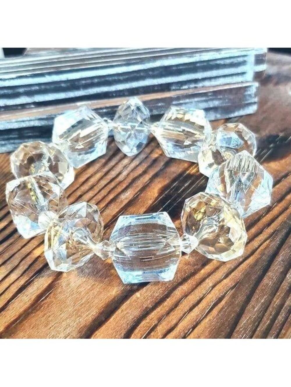 Chunky Faceted Clear Vintage Lucite Beads Bracelet